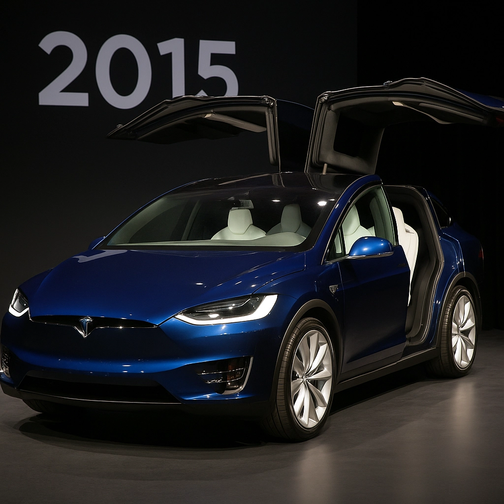 Tesla Model X with falcon-wing doors at 2015 launch event