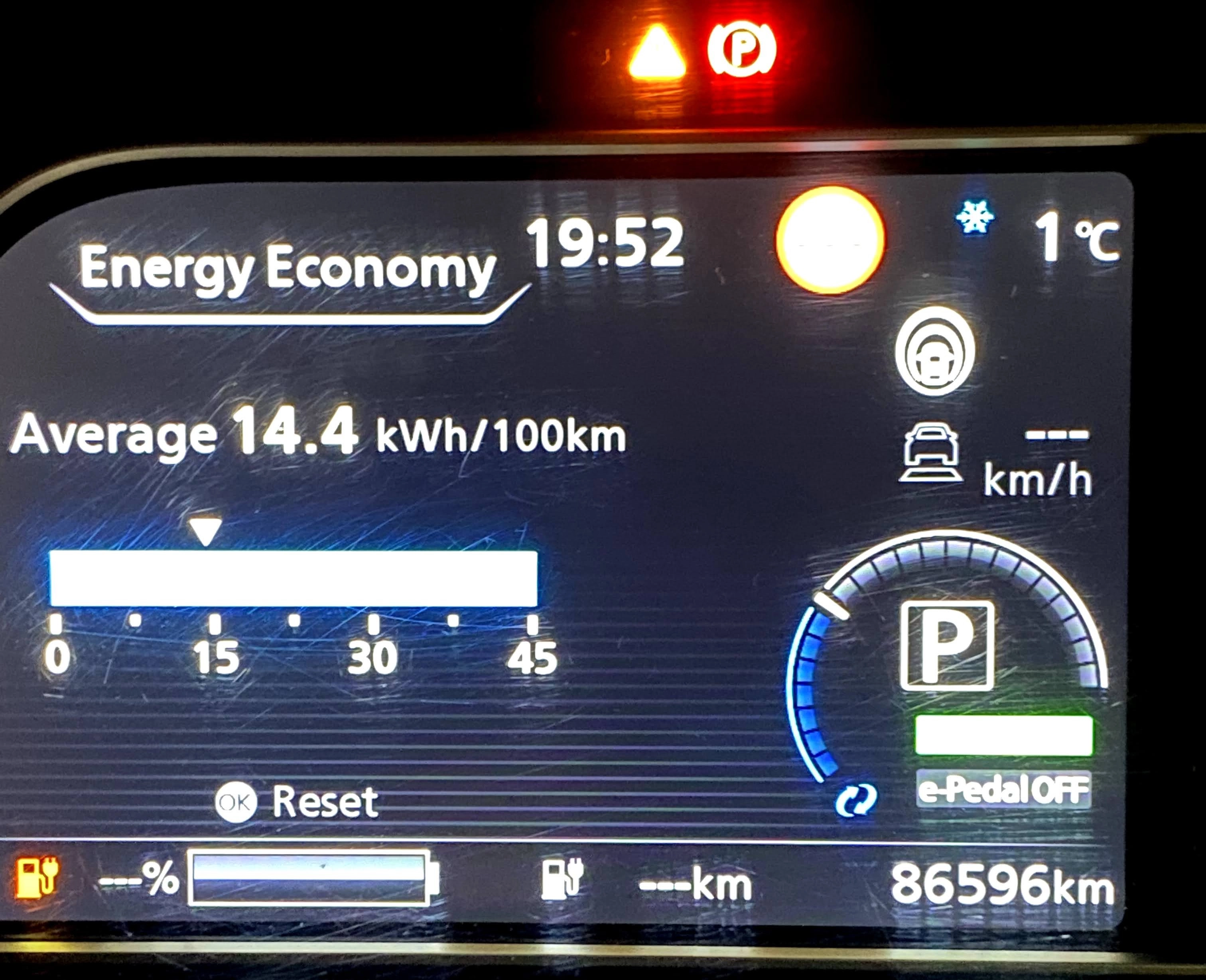 Low battery warning on winter road trip